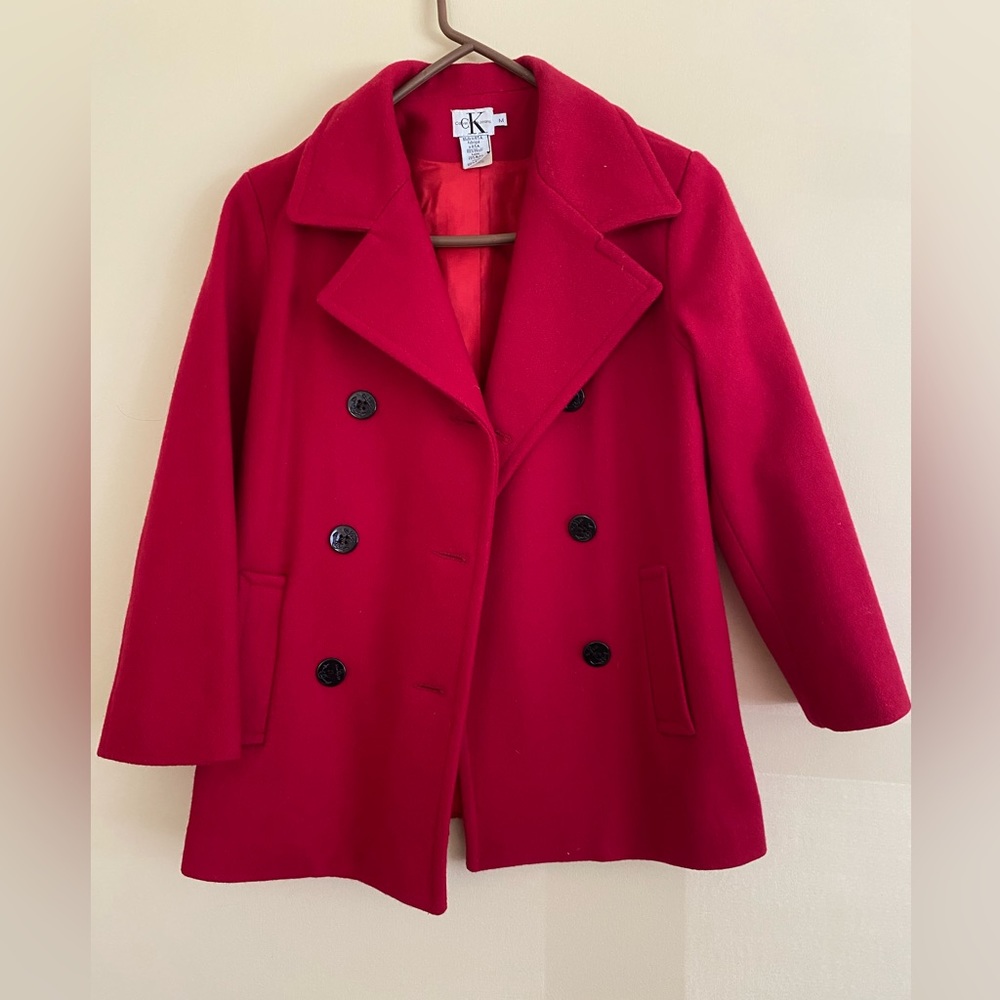 Calvin Klein 3/4 sleeve red wool jacket